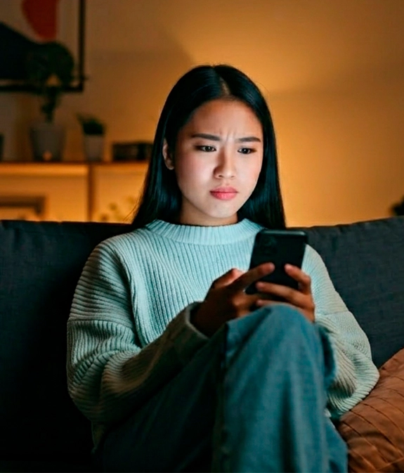 Paciente no celular à noite, sem resposta da clínica